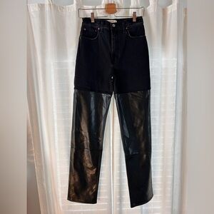 NEW Abercrombie & Fitch 90s Straight High Rise- Black & Leather Pant - Size 26L
